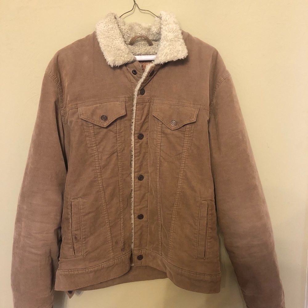 Lucky brand corduroy khaki faux fur lined jacket